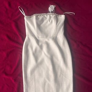 White House Black Market White Embellished Tweed T- Length Dress